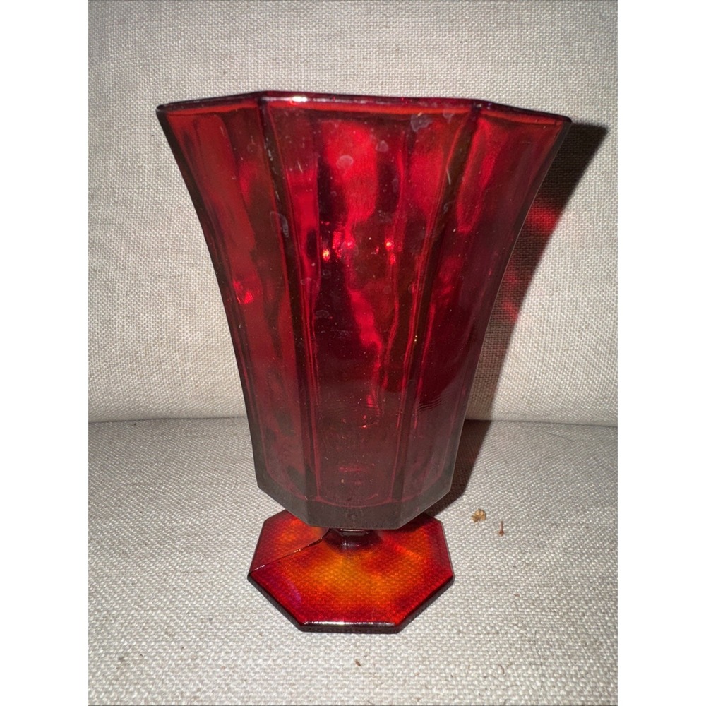 RUBY‎ RED INDEPENDENCE OCTAGONAL  WATER GLASS 6 1/8"
